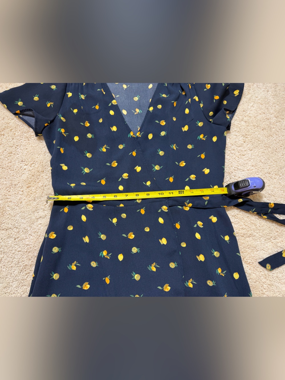 J Crew Navy Mini Drapey Twill Wrap Dress with Lemon Print Size 6 - Picture 4 of 10
